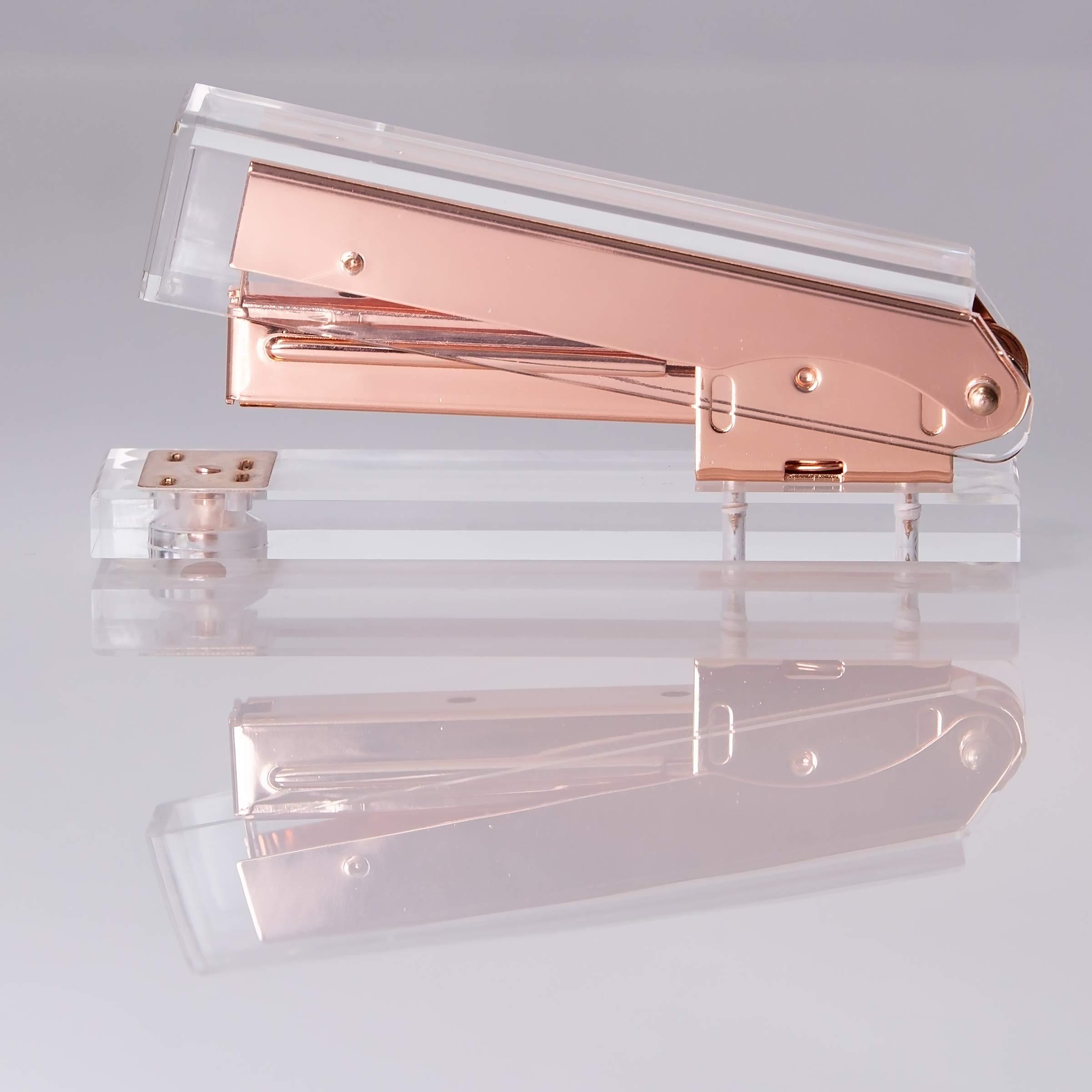 Staple & Stick Office Supplies Designer - Acrylic Lucite Rose Gold  Stapler & Tape Dispenser - Elegant Rose Gold Tape Dispenser &  Stapler Gift Set - Chic Office Stapler & Ta 