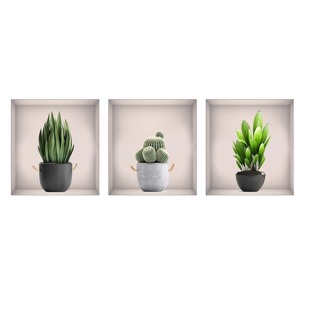 TIELUTT Window Green Potted Flowers Triptych Wall Sticker for Living Room Solar System Ceiling Stickers Fathead Wall Decals for Girls Wall for Bedroom Name Wall Decal Kids Room Decals