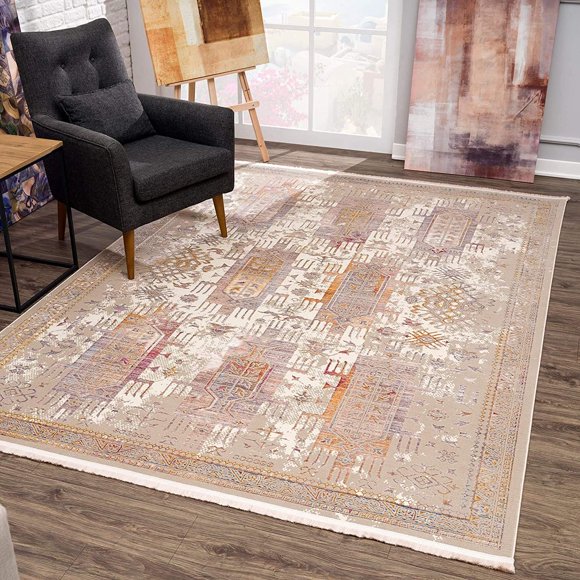 eRug Outlet Collection Amalfi Tapis Moderne Abstrait pour Aire (5x8 Pieds) - 5 Pieds3 Pouces x 7 Pieds7 Pouces, Beige