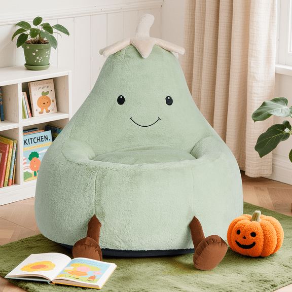 31 Inch Green Toddler Couch, Eggplant Style Plush Kid Chair with Removable Washable Cover for Playroom Bedroom