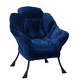thumbnail image 2 of YYAo Modern Upholstered Accent Chair, Contemporary Lounge Chair Armchair with A Side Pocket and Stool, Fabric Lazy Chair for Living Room, Blue, 2 of 13