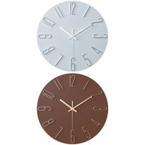 Unique Bargains 2 Pcs Analog Battery Operated Wall Clock 12 Inch Brown/Blue