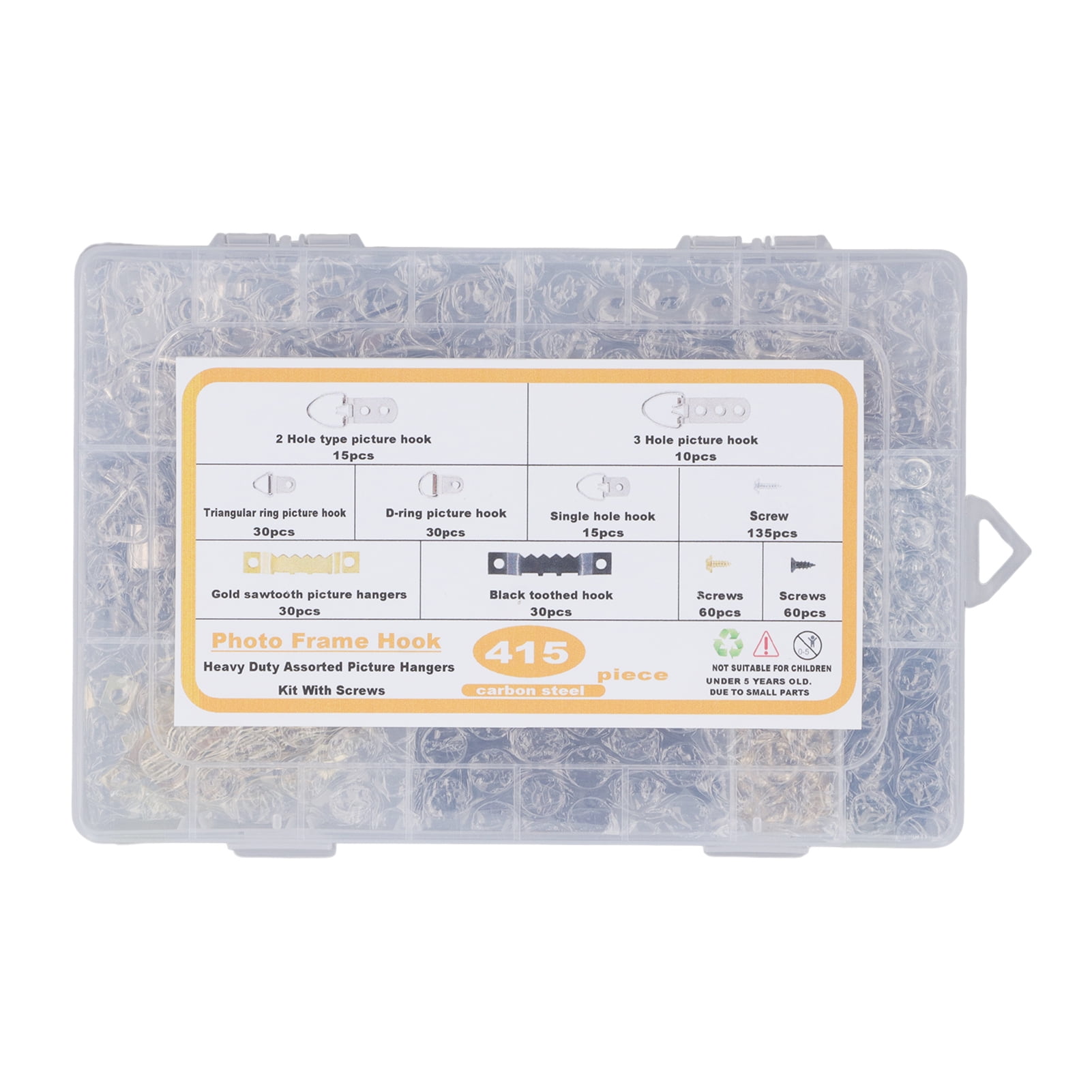 Suodoka 415-Piece Picture Hangers Kit Heavy Duty Assorted Frame Hooks with Screws and Transparent Box