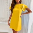 thumbnail image 2 of B91xZ Robe Maxi Grande Taille pour Femmes Robe Tunique à Manches Courtes Robes d'Été Décontractées Robe Courte Ample, Jaune P, 2 of 5