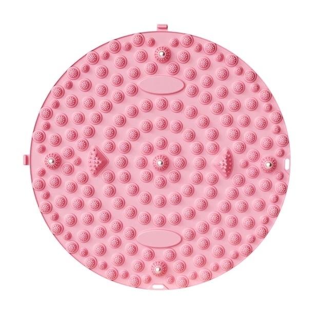 Esterilla masajeadora de pies redonda plegable que ahorra espacio, fácil de limpiar. Rosa
