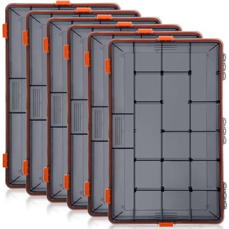GOLRISEN 6 Pack Fishing Tackle Boxes Waterproof 3600 and 3700 Tackle Trays with Removable Dividers Plastic Storage Organizer Bait Vault Camouflage Box for Freshwater Saltwater (Orange 3700)