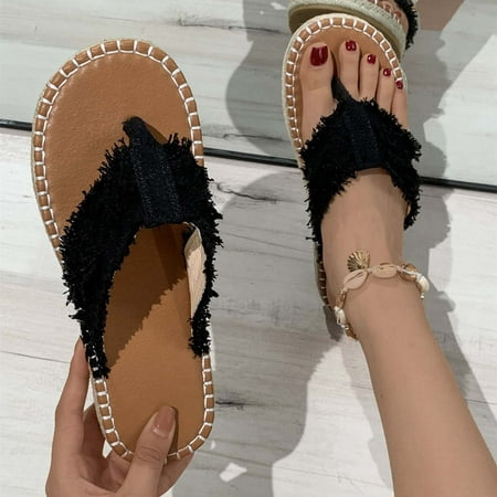 

LoyisViDion Sandals Women Dressy Casual Flat Straw Sandals Fisherman s Shoes Retro Beach Style Sandals and Slippers Large Size Women s Shoes Festive Discounts Black 7(39)
