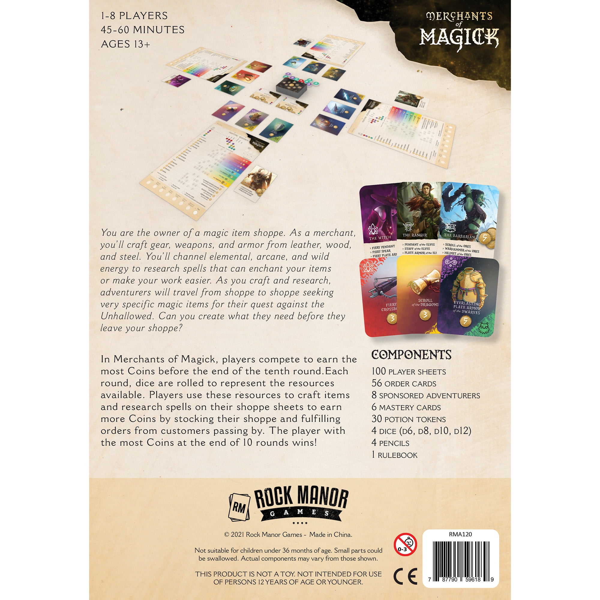 Rock Manor Games: Merchants of Magick - A Set A Watch Tale, Roll & Write Dice Board Game, Merchant Shop Crafting, Dark Fantasy, Ages 13+, 1-8 Players
