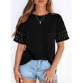 thumbnail image 3 of PRETTYGARDEN Summer Tops for Women Lace Short Sleeve T-Shirts Casual Blouses Spring Fashion Clothes Vacation Outfits, 3 of 8