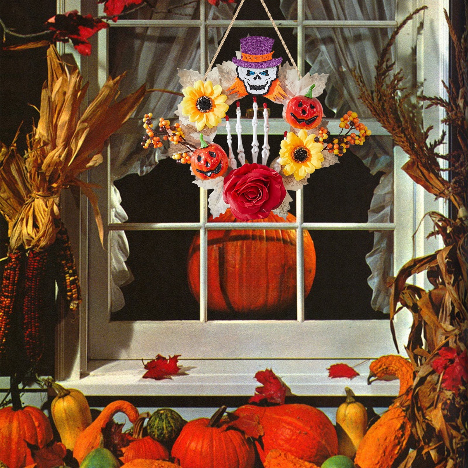 Couronne D'Automne Citrouille 30 Cm - Décoration Porte Thanksgiving Halloween Avec Feuilles Érables