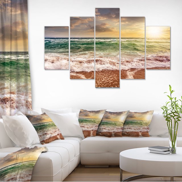 Plage de Sable Lavée par les Vagues - Impression sur Toile Paysage Marin