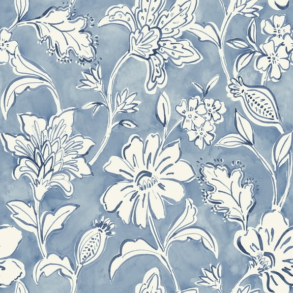 Chesapeake Plumeria Blue Floral Trail Wallpaper