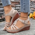 thumbnail image 2 of Rokment Orthopedic Platform Wedges Gladiator Dress Sandals for Women Ladies 2026 Summer Vintage Leather Hollow out Chunky High Heeled Dressy Sandals Beige Size 6, 2 of 6