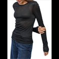thumbnail image 3 of Camisas de Cuello Redondo para Mujer, Suéteres de Punto Ligeros de Larga, Blusas Casuales Transparentes Negro XL, 3 of 10