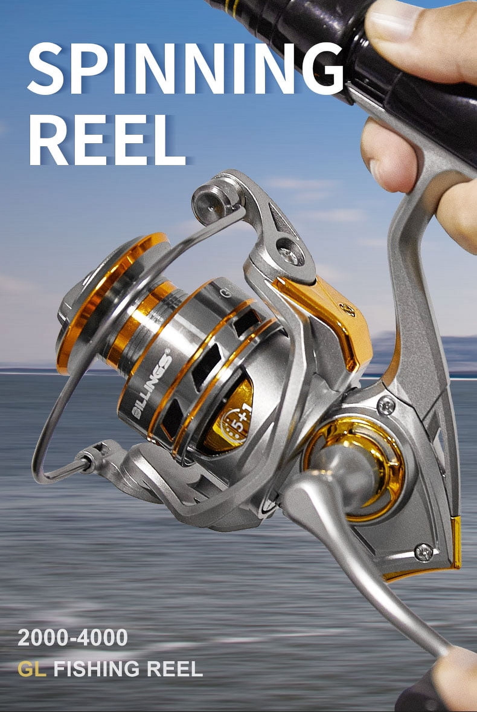 BILLINGS Spinning Reel,5+1 BB Ultra Smooth Powerful Spinning Fishing Reel With Aluminum Spool,17.6LBs Max Drag,5.2:1 Gear Ratio