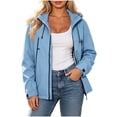 thumbnail image 2 of thefmos Women Plus Size Fall Winter Long Sleeve Zip Up Hoodie Jackets Collared Warm Solid Casual Outwear Coats with Pockets Fashion Coat, Sky Blue S, 2 of 7