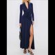 thumbnail image 5 of Vestido de Larga para Mujer, Cuello en V, Cintura Cruzada, Vestidos Formales Largos de Cóctel, Atuendos para Salidas Nocturnas Azul Marino L, 5 of 8