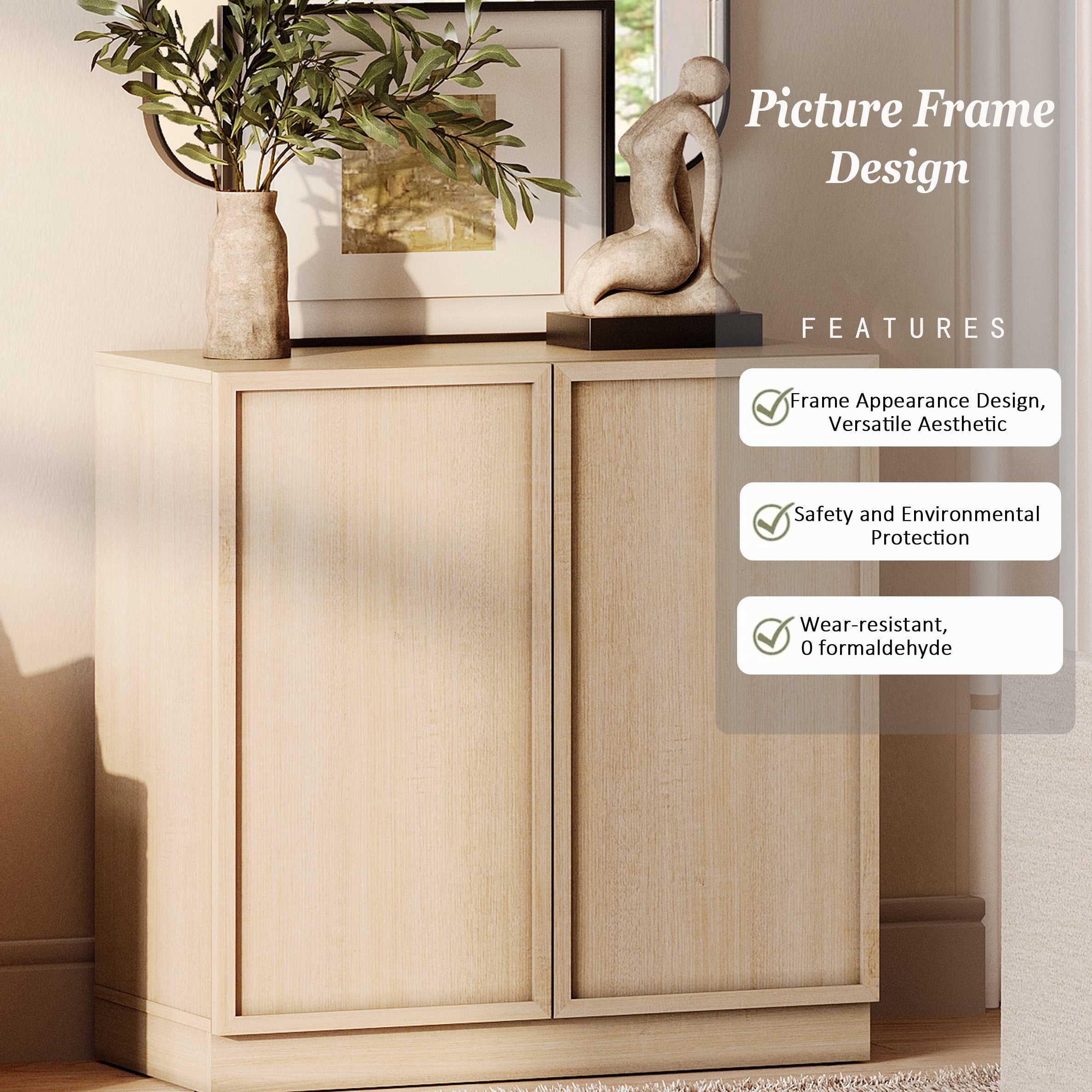 31.5" Modern Sideboard Buffet Cabinet with 2 Doors, Multifunctional Sideboard with Large Storage and Adjustable Shelf, Beige