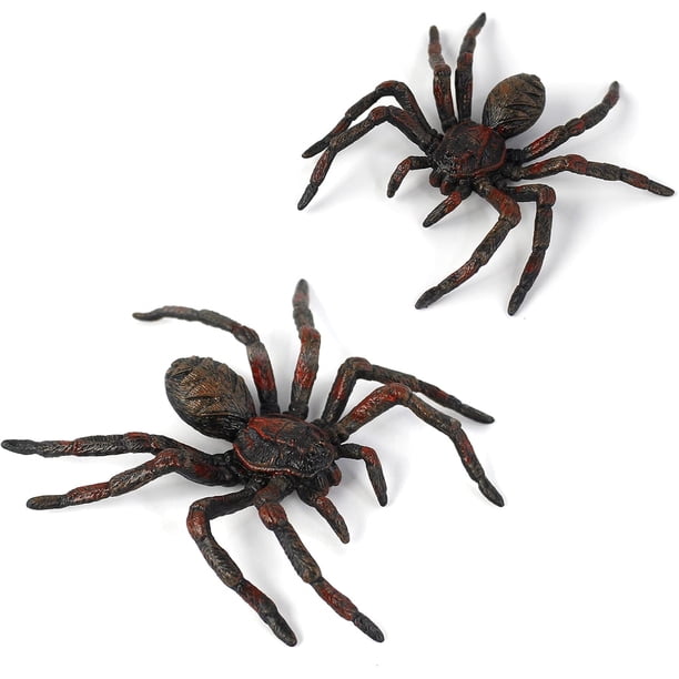 2-pack realistiska spindlar, leksaksspindel djurfigurer, (smal svart spindel)