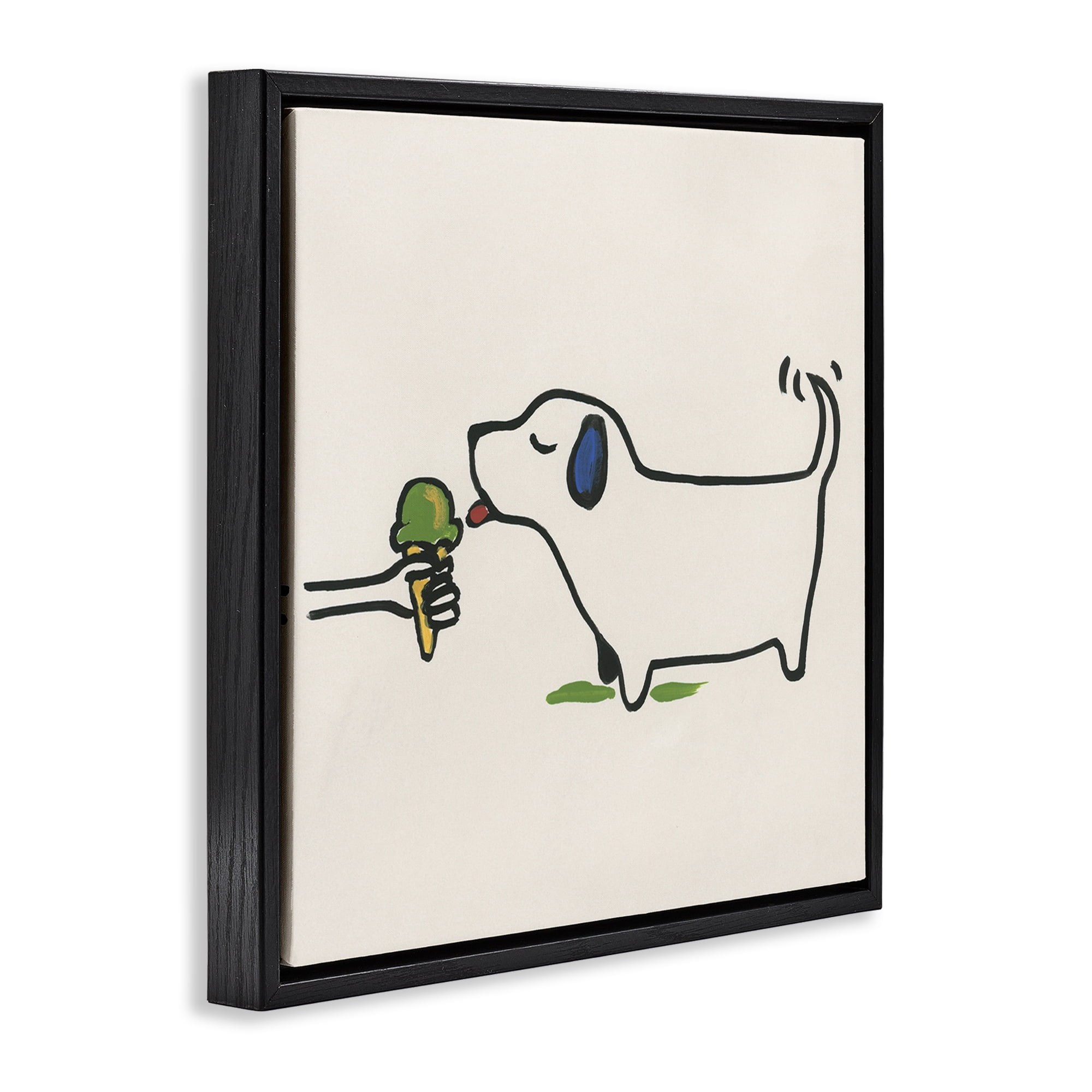 Stupell Industries Dog & Ice Cream Food & Beverage Painting Black Floater Framed Canvas Art Print Wall Art, 18 x 18