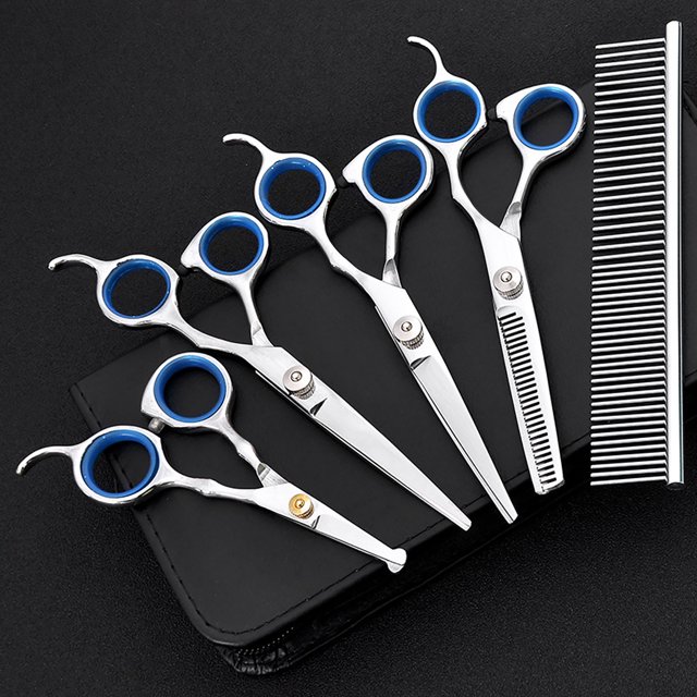 AMONIDA Pet Grooming Scissors, Dog Hair Thinning Clippers, 6PCS For Dogs Cats