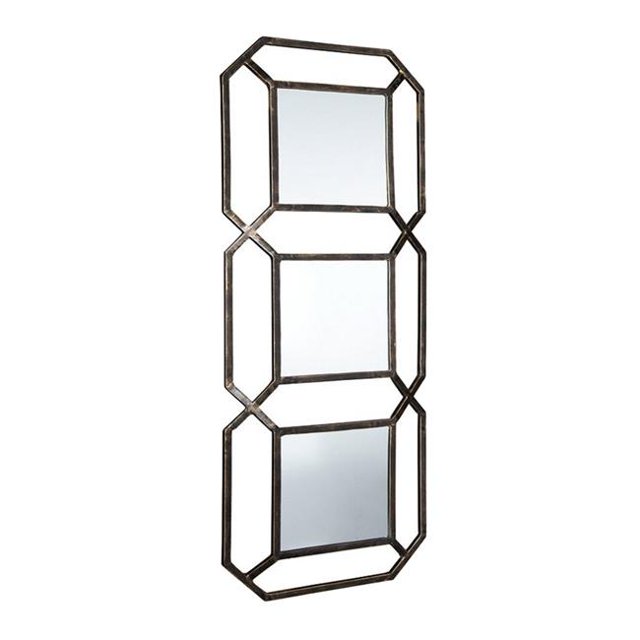 Benjara BM227149 Metal Frame Accent Mirror with Stacked Geometric Design, Metallic Silver