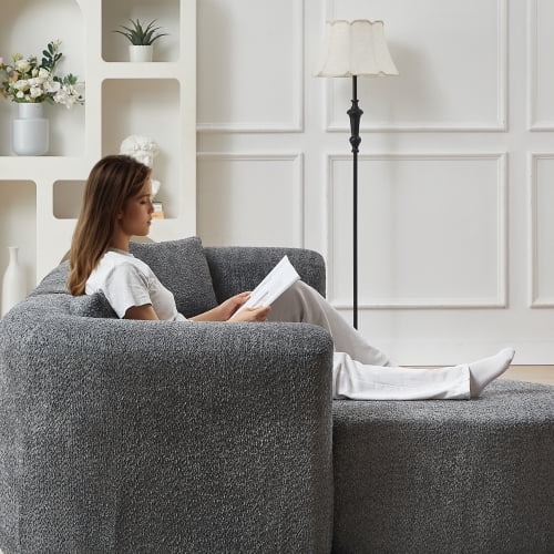 109.4" Modular Sectional Sofa with Curved Back, Chenille Upholstery, L-Shape Left Chaise, Cloud Couch for Living Room, Gray