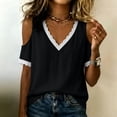 thumbnail image 6 of cocolona Off the Shoulder Summer Tops for Women Short Sleeve V Neck Lace Shirts Dressy Casual Solid Color Blouses, 6 of 6