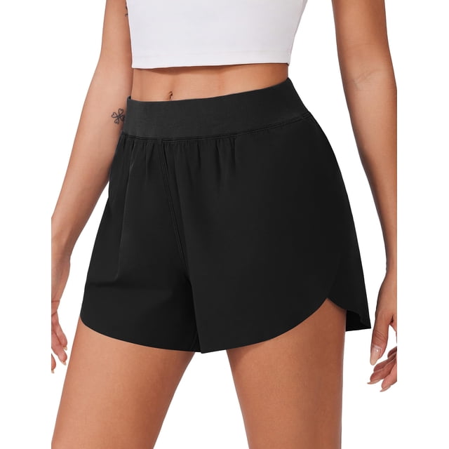 Pantalones cortos PINSPARK negros de talle alto para correr para mujer, XL