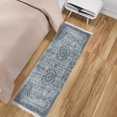 thumbnail image 2 of Ottomanson Machine Washable Cotton 2x5 Flatweave Runner Rug for Bedroom, 20" x 59", Bluish Gray Medallion, 2 of 10