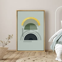 PixonSign Framed Canvas Print Wall Art Geometric Stacked Semi-Circles Abstract Shapes Illustrations Modern Art Chic Colorful Green Dark for Living Room, Bedroom, Office - 24"x36" Natural