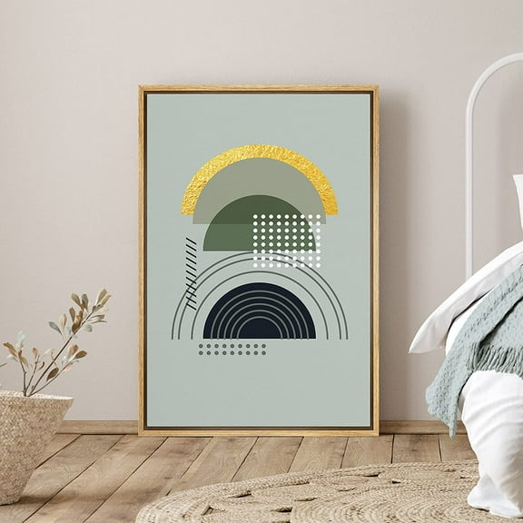 PixonSign Framed Canvas Print Wall Art Geometric Stacked Semi-Circles Abstract Shapes Illustrations Modern Art Chic Colorful Green Dark for Living Room, Bedroom, Office - 24"x36" Natural