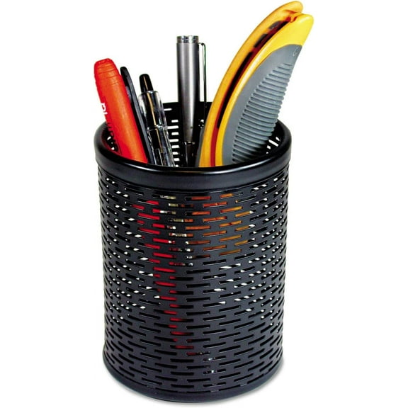 Urban Collection Punched Metal Pencil Cup, 3 1/2 x 4 1/2, Black