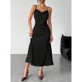 thumbnail image 6 of Black Satin Slip Dress With Spaghetti Straps And V-Neck For Evening Or Date Wear, 6 of 8