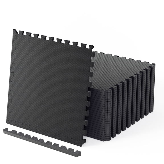 THAILE Workout Mat, Extra-Thick Gym Flooring, 24 Pcs 0.59in Non-Slip Surface, High Density EVA Foam, Black, for Home Gym, Protective Floor Mat