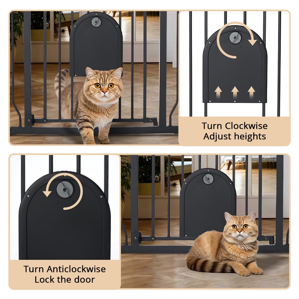 Pet Gate, 29.5''-34.25'' DOMIPET Pet Gate with Cat Door, Pressure Mount, Safety Gate Gift,Black