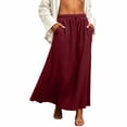 thumbnail image 2 of Cekizud Long Skirts for Women Drawstring Elastic Waist Cotton Linen Loose Ankle Length Skirt,Sizes S-2XL, 2 of 6