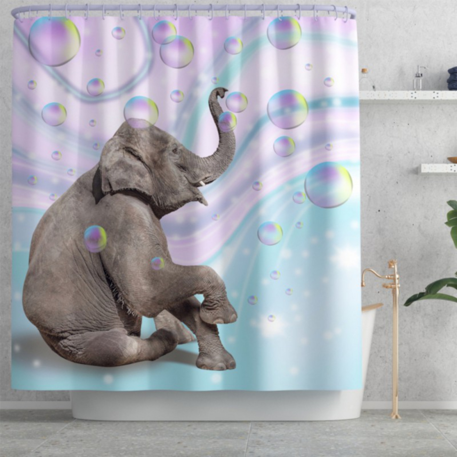 Colorful Elephant Decoration Shower Curtain Set Waterproof - Temu