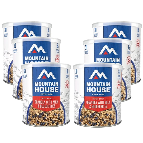 Mountain House Granola w/ Milk & Blueberries #10 Can Freeze Dried Food - 6 Cans