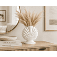 thumbnail image 6 of Modern Coastal Shell Vase, Decorative White Ceramic Look Vase for Pampas Grass & Dried Flowers, Elegant Tabletop Home Decor for Living Room, Bedroom, Entryway & Shelf, 6 of 8