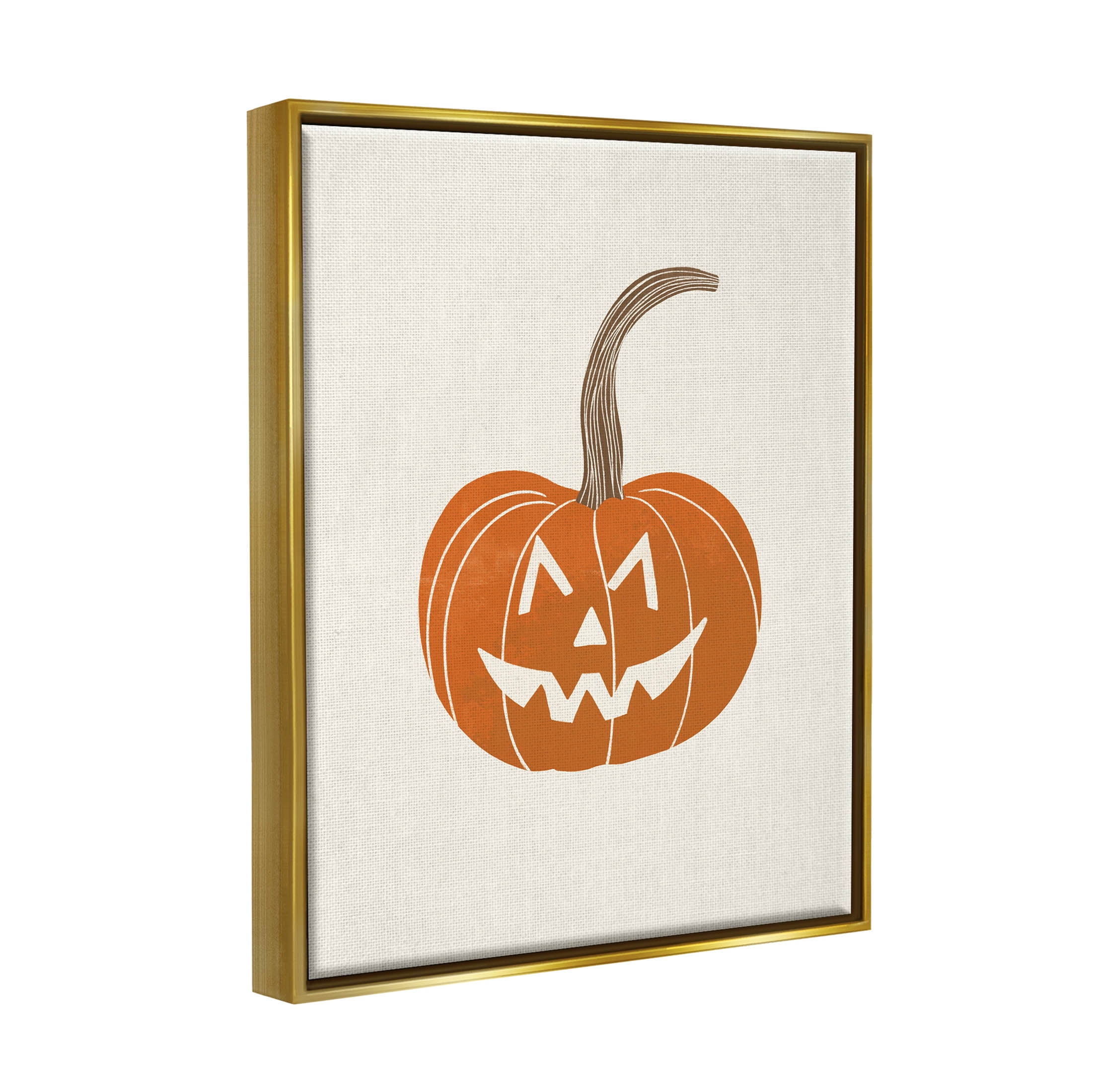 Stupell Industries Happy Jack-o-Lantern Smile Graphic Art Metallic Gold Floating Framed Canvas Print Wall Art, Design by Taylor Shannon Designs