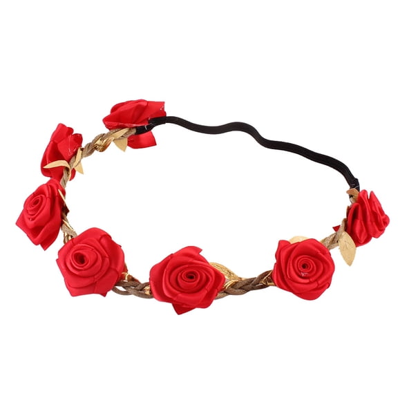 WHAMVOX Flower Headband Floral Hair Wreath Headwear Accessory for Girls (Red)