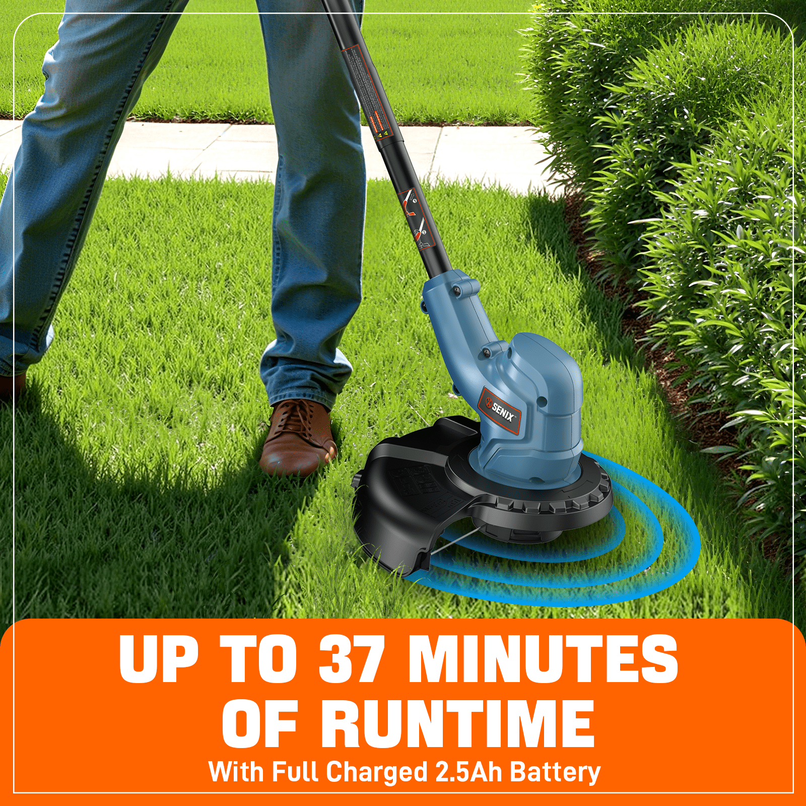 SENIX 20V 10" Cordless Weed Eaters, Grass Trimmer, Rotating Split Shaft, Angle-adjust Assistable Grip, Auto Line Feed w/ 2.0Ah Battery & Charger, GTX2-L