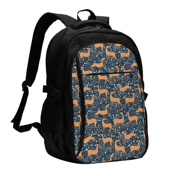 Easygdp Reindeer Mochila para Laptop de Viaje con Puerto USB, Mochila para Laptop con Puerto de Carga USB para Mujeres y Hombres