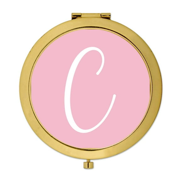 Koyal Wholesale Gold Compact Mirror Bridesmaid's Wedding Gift, Blush Pink, Monogram Letter C, 1-Pack