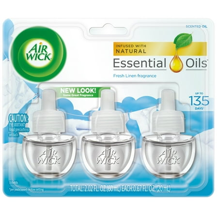 Air Wick Scented Oil 3 Refills, Fresh Linen, (3X0.67oz), same great fragrance of fresh laundry, Air