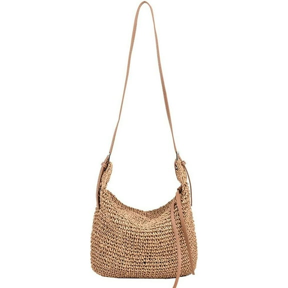 Kukuzhu Summer Beach Bag, Women Handmade Woven Straw Shoulder Bag, Casual Tote Bag