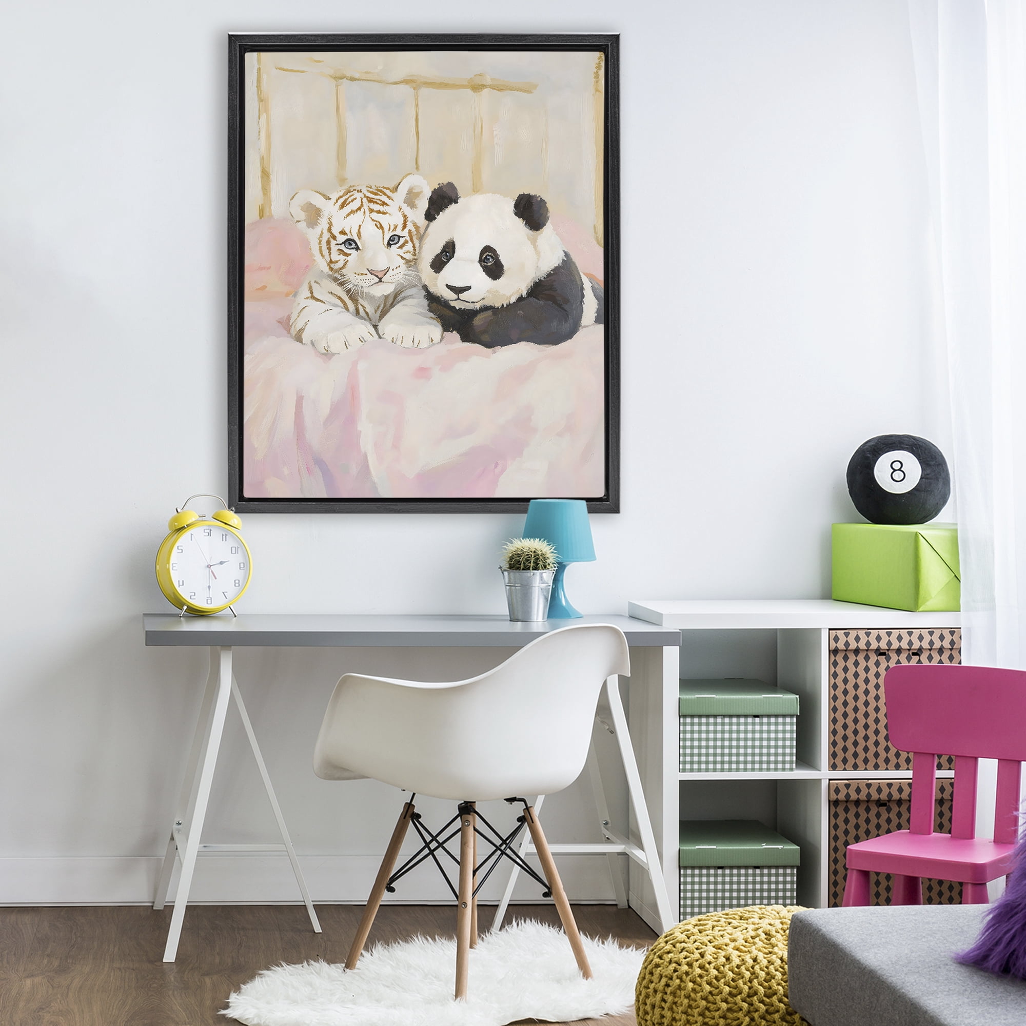 Stupell Industries Baby Panda & Tiger Cuddles Black Framed Floater Canvas Wall Art, design by The Prints Vibe