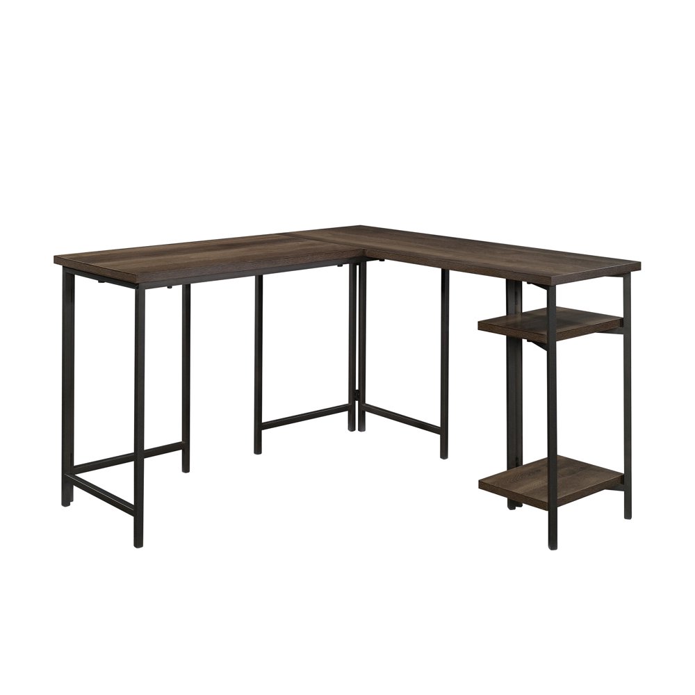 Curiod Metal Frame Wood Top LDesk, Smoked Oak Finish