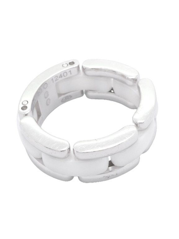 Pre-Owned Chanel Ultra Collection Ring, 18K White Gold, Ceramic, White, Size 49, Women's